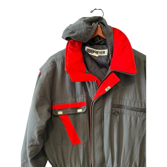 Vintage 80s Obermeyer One Piece Snow Suit Ski Suit Gray & Red L - Picture 3 of 14